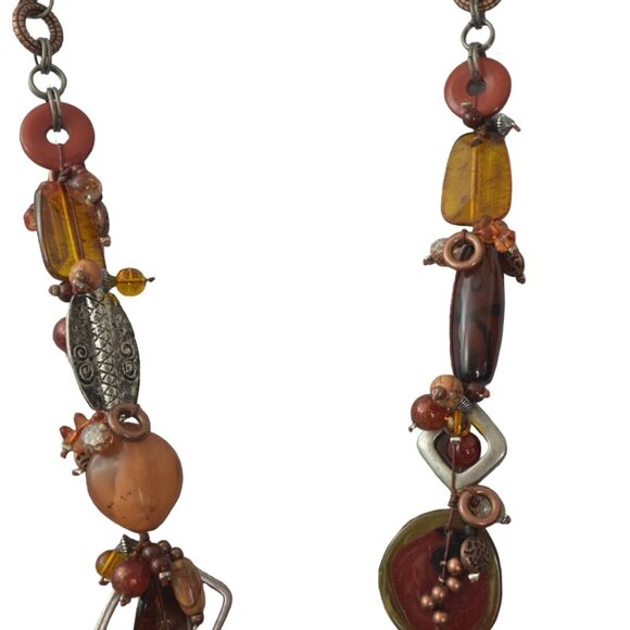 Chicos Necklace Mixed Media Beads Multicolor 40 in Brown Copper Silver Orange - Picture 10 of 12